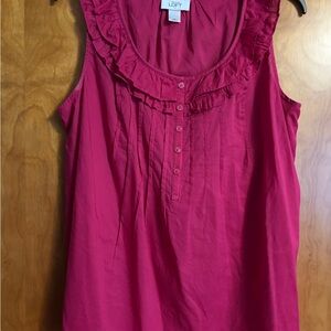 LOFT Fuchsia Ruffled Bib Collar Tank Top